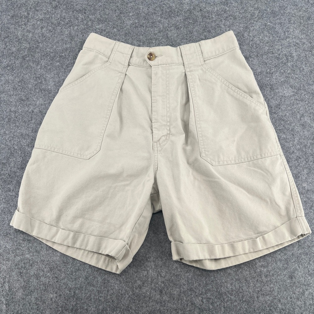 Vintage Eddie Bauer Khaki Cotton Canvas Pleated Safari Shorts Tan‎ Mens 27
